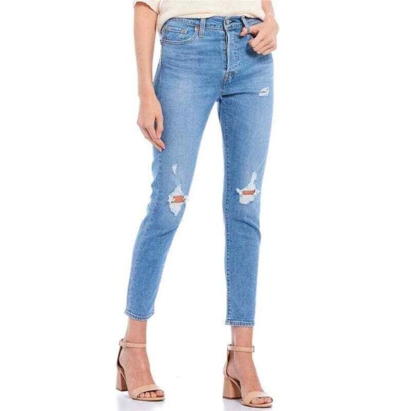 Levi's Wedgie Skinny High Rise Distressed Jeans Light Blue 26 - Picture 1 of 6
